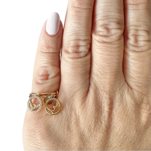 FENDI Gold Double Ring Crystal Charm Set with Box (Size 7) - Picture 6 of 12